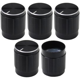 6mm Splined Hole Black Aluminium Amplifier/HiFi Control Knob Pack of 5 (15mm)