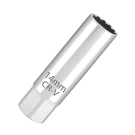 14 mm Spark Plug Socket, 12-Point Thin Wall Spark Plug Removal Tool, Automobile Sparking Plug Wrench with 3/8 Inch Drive and Built-in Spring Clips(Silvery)