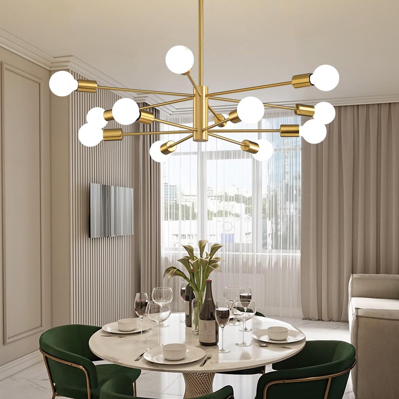 KAISITE Modern Sputnik Chandelier Ceiling Light Fixture 12-Light Gold Chandelier