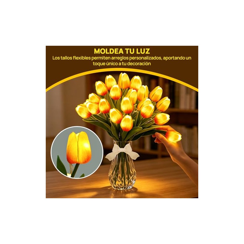20 Tulipanes Artificiales con Luces LED, Rojo Atardecer