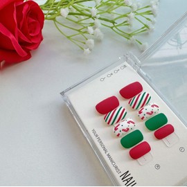 false nails,Press-on nails, Festive Press - on Nails Set: Christmas - themed Colors, Natural Feel, Perfect for Any Activity in 24 sizes.