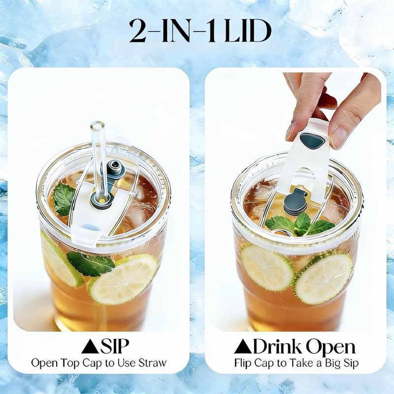 20oz Ribbed Glass Tumblers with Lids & Straws 2-Pack