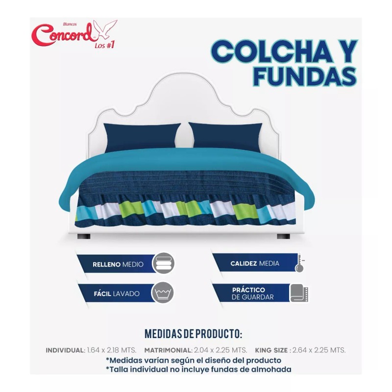 Colchas Concord Colcha Individual Poliester C/funda Stitch Azul Concord