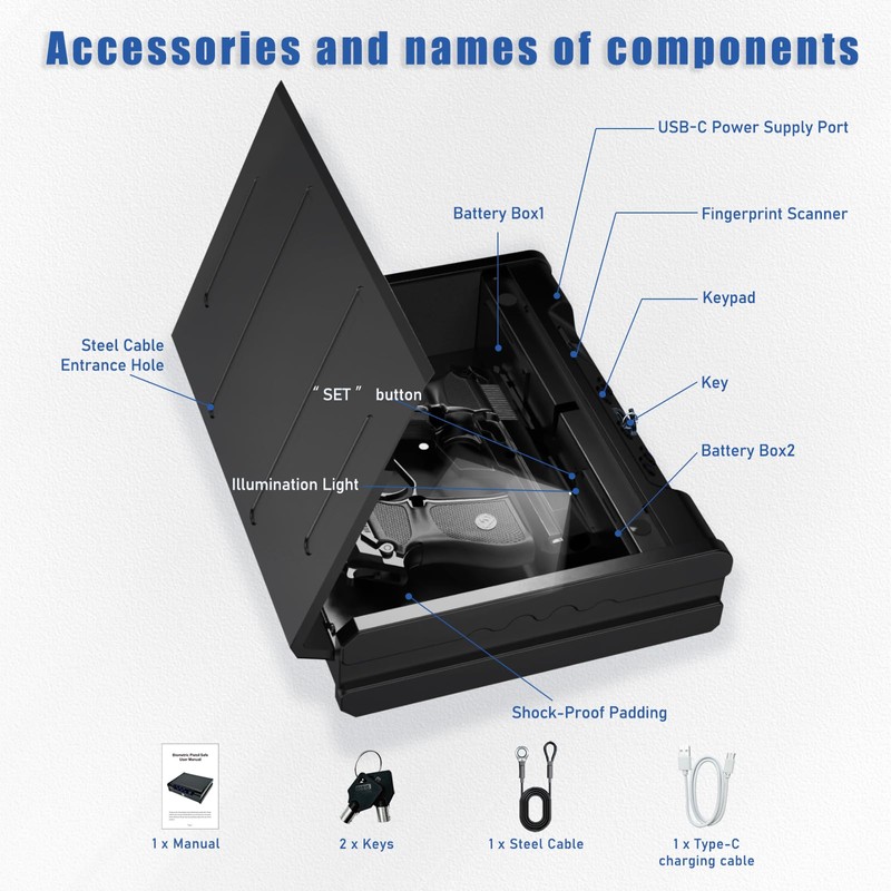 teentan Gun Safe, Biometric Gun Safe for Pistols - Quick-Access