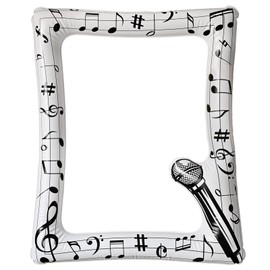 Music Notes Party Inflatable Selfie Photo Frame Blow up Picture Frame Karaoke Themed Decorations for Musical Concert 50's Birthday Wedding Bachelorette Hen Party