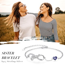 Palpitate Sister Infinity Bracelet - Birthday Sterling Silver Created-Birthstone Jewelry Gift for Bestie Friends Friendship