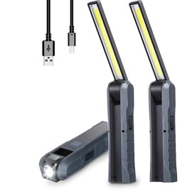Durapower Rechargeable LED Work Light Automotive Foldable USB Portable Flashlight Work Light with Magnetic Base, Hook, 270º Rotate, Power Indicator for Mechanic, Repair, Camping, Emergency BBQ - 2pack