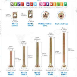 Glarks 100Pcs Zinc Plated M6 x 40/50/60/70/80mm Hex Socket Head Cap Screws Bolts Furniture Crib Bolts with Barrel Nuts Assortment Kit