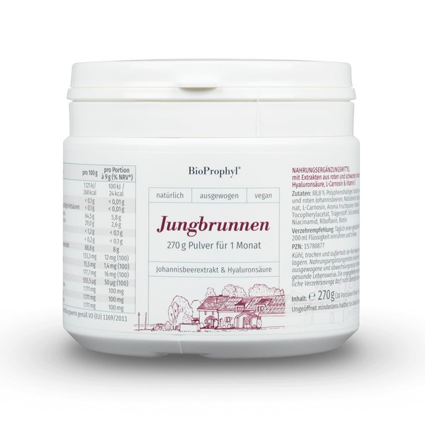 BioProphyl® Jungbrunnen - Polyphenol-containing extract of black and red currants, hyaluron, biotin, niacin, riboflavin for healthy skin structure - 270 g powder - certified, 100% vegan