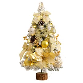 Tabletop Christmas Tree with Lights, 24inch/2ft Mini Christmas Tree, Tabletop Small Xmas Tree for Holiday Indoor DIY Christmas Decoration (Yellow)