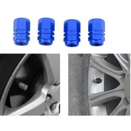 4X Blue Valve Caps Wheel Tyre Tire Stems Air Dust Cover Screw Car Truck Bike