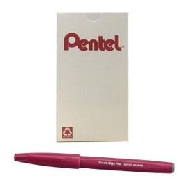 Pentel Arts Sign Pen Brush, Burgundy Ink, Box of 12 Pens