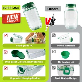 SURPRIZON Salad Jar with Side Opening, Leakproof Mason Jar Container, Portable Salad To Go Container with Dressing Cup for Travel Home Office, Dishwasher Safe