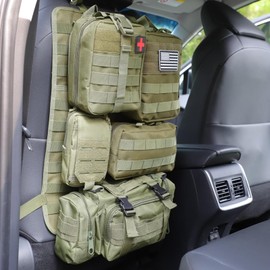 Jimikay Tactical Car Seat Back Organizer Hanger Bag with 5 Detachable Molle Pouch Vehicle Molle Panel Organizer Storage Bag Universal for for most car models (Military Green)