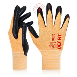 DEX FIT Nitrile Foam Work Gloves FN330 - 3D Comfort, Stretchy Fit, Firm Grip, Thin and Lightweight, Touch Screen, Durable, Breathable, Machine Washable; Orange S (7) 3 Pairs