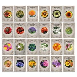 Bright Bloom Garden Flower Seed Set – 24 Varieties Including Sunflowers, Asters, Zinnias & More | Heirloom, Non-GMO, Pollinator-Friendly, USA Sourced (24 Seed Packets)