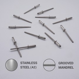 (Pack of 100) Stainless Steel Blind Rivets 3.2 x 10 mm Dome Head Pop Rivets DIN 7337 A2 Rivet Slot Mandrel (100, 3.2 x 10 mm)