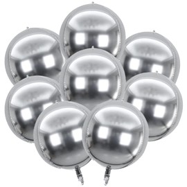 8 Pcs Silver Round Foil Balloons, 22 Inch, Large 4D Mylar Orbz Round Balloons for Baby Shower Birthday Graduate Wedding Anniversary Retirement Party Decorations (Silver)