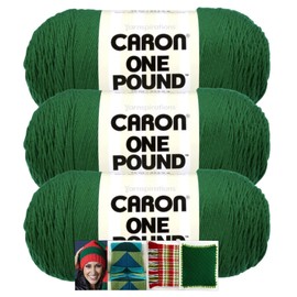 Caron One Pound Yarn - 3 Skeins with Pattern Cards in Color (Kelly Green)