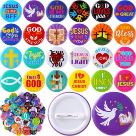 Simgoing 120 Pcs Christian Pins 1.7 Inch, Bible Verse Religious Mini Button Bulk Round Christian Jesus Badges Gift Ideal for Sunday School Prizes Rewards, Party Favors, Vbs, and Fundraisers, 24 Styles