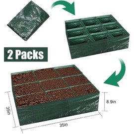 2PCSRaised Garden Planter Fabric Bed, 9 Divided Grids Durable Square Planting Grow Pot, Plant Grow Bags for Outdoor Carrot Onion Herb Flower Vegetable Plants