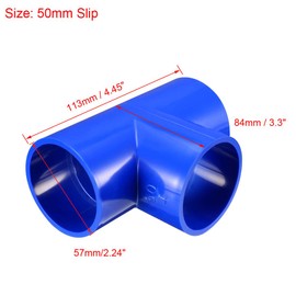sourcing map 50mm Slip Tee PVC Pipe Fitting T-Shaped Coupling Connector Blue