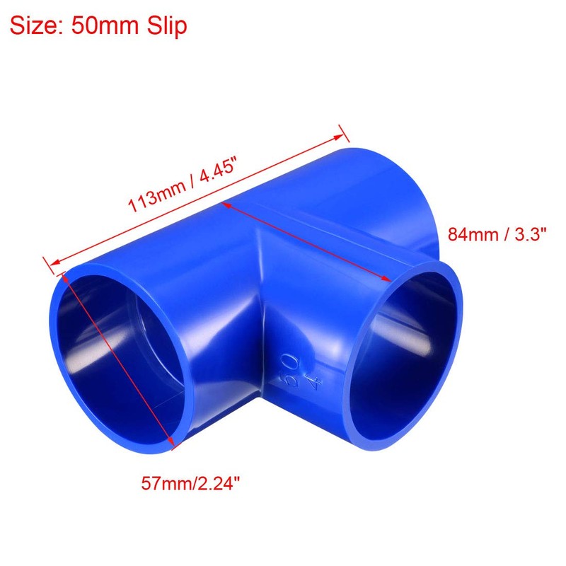 sourcing map 50mm Slip Tee PVC Pipe Fitting T-Shaped Coupling