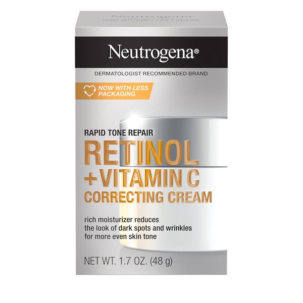 Neutrogena Rapid Tone Repair Retinol + Vitamin C Correcting Cream, Tone Evening Face & Neck Cream with Retinol & Hyaluronic Acid for Dark Spots, Fine Lines & Wrinkles, 1.7 oz