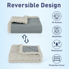 Waterproof Dog Blanket, Pet Pee Proof Fleece Sherpa Throw Blanket for Sofa Couch Bed Protection, Washable Reversible Furniture Protector Cover 75 x 65 cm Gray/Taupe