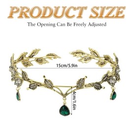 ZYEKIU Elf Headpiece, Elf Crown Retro, Crystal Crown Antique Bronze, Elf Crown Adjustable, Headpiece with Leaves for Cosplay, Wedding, Party, Renaissance, Festival, Christmas, Birthday