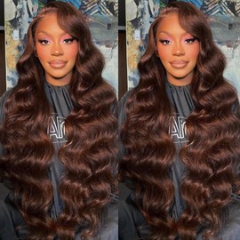 CUMASE 250 Density Chocolate Brown Lace Front Wig Human Hair 13x6 HD Lace Front Wigs Human Hair Pre Plucked Natural Hairline 4# Brown Body Wave Lace Frontal Wig 24 Inch