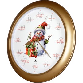 JUSTIME 14-Inch Home Wall Clock, Christmas Snowman Pattern Music Wall Clock, Decorative Timepiece for Home Décor (TCXM-SNW-GD)