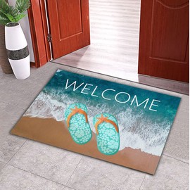DAYLIPILLOW Flip Flops Welcome Mat,Beach Door Mat,Coastal Beach Doormat