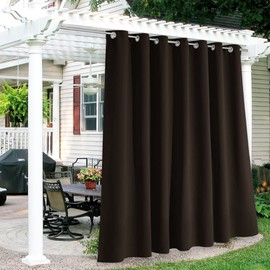 RYB HOME Outdoor Curtains for Patio - Waterproof Summer Curtains Heat Insulated for Sliding Glass Door Exterior Porch Terrace Lounge, W 100 x L120 inches, 1 Panel, Brown