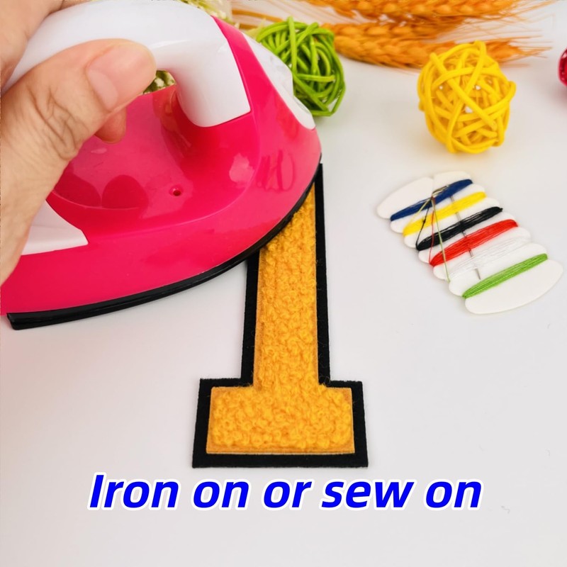 1 PCS 4.0" Yellow Chenille Number Patches, Iron on Patches