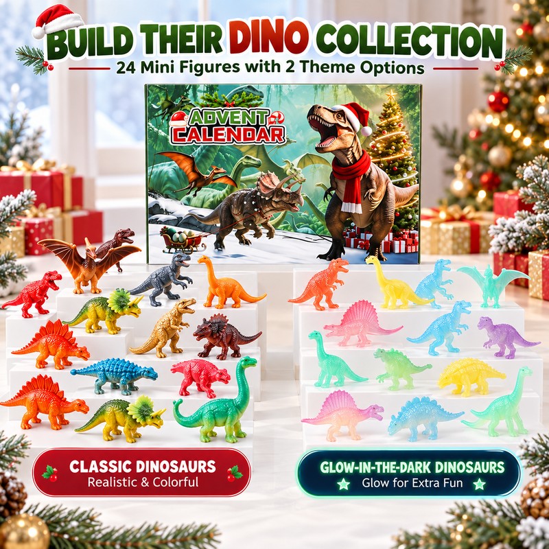 Dinosaur Christmas Countdown Calendar 2026, 24-Day Advent Calendar with 24