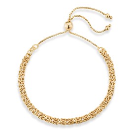 Miabella Italian 925 Sterling Silver 4mm Byzantine Adjustable Bolo Link Chain Bracelet for Women 925 Gold Bracelet Handmade in Italy (yellow-gold-plated-silver)