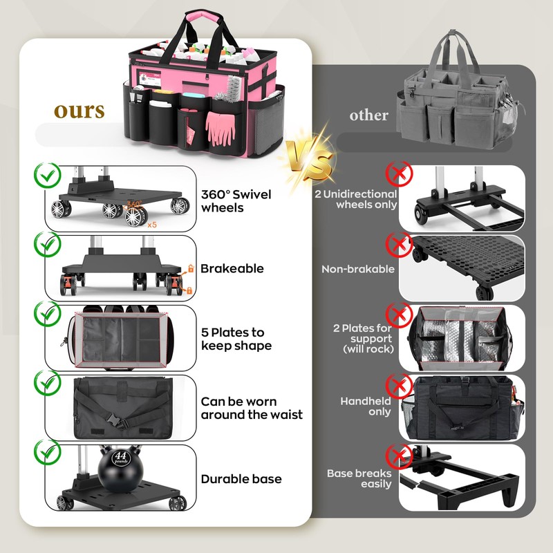 MUNNAR Cleaning Caddy with Wheels - Rolling Cleaning Caddy Bag