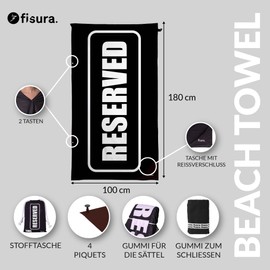 FISURA Large Beach Towel Reserved Lightweight Microfibre Towel for Pool, Beach, Camping or Picnic, Anti-Sand, Quick Drying, Original Gift, 180 x 100 cm
