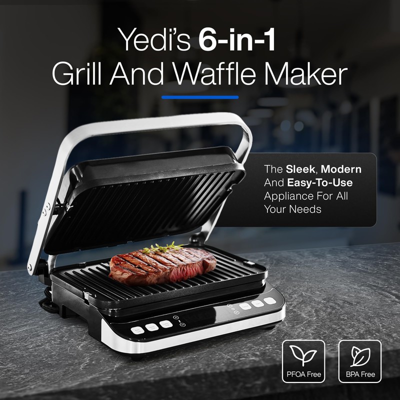 Yedi Total Package 6-in-1 Digital Indoor Grill, Waffle Maker, Panini