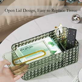 shilanmei Tissue Box Cover,Multifunctional Tissue Box Acrylic Desk Organizer Reusable Clear Facial Tissue Box Holder for Home Office Decorative (Green)