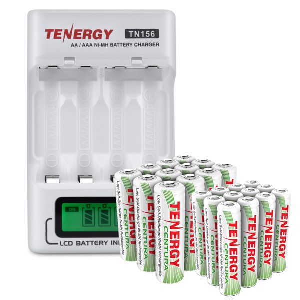 Tenergy TN156 4-Bay AA/AAA NiMH LCD Battery Charger + 12 Pack AA & 12 Pack AAA Centura Batteries