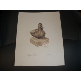 Wayne Phillips 1982 "Autumn Duck" Signed & Numbered Wooden Duck Print 9.5" x 12"
