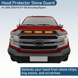 Hooke Road F150 Bug Deflector Shield Hood Protector Stone Guard with Amber Lights for Ford F-150 2015 2016 2017 2018 2019 2020 (Excluding Raptor)