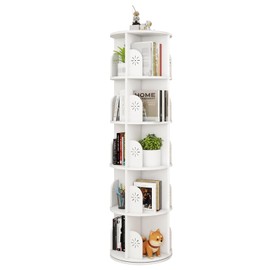 Hestiasko 5 Tier Rotating Bookshelf, 360 Rotating Bookcase, Spinning Bookshelf Tower for Kids & Adults, Corner Book Shelf for Small Space, Revolving Bookcase for Bedroom, Living Room, White