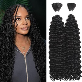 Human Braiding Hair Mixed Synthetic Braiding Hair for Boho Braids 2Bundles 130g Water Wave Bulk Human Hair for Braiding No Weft Hair Extensions Wet and Wavy Braiding Hair 18inch(1B)