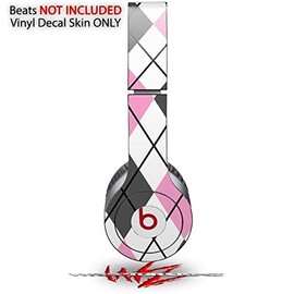 Skin Decal Wrap Works with Original Beats Solo HD Headphones Argyle Pink and Gray Skin Only (Headphones NOT Included)