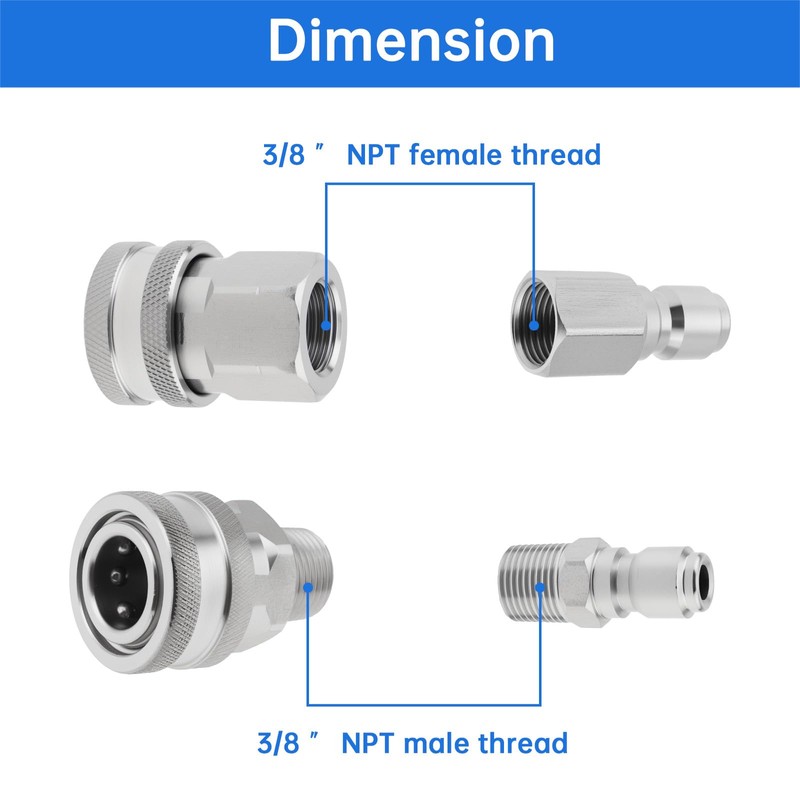 4 pcs 3/8 inch NPT Pressure Washer Adapter Set for