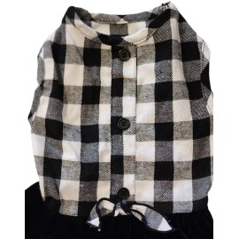 Barker & Jane Plaid Shirt,Sash, Faux Buttons,Velour Skirt Puppy/Dog Dress, XS