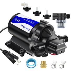 FlowFluid Water Pressure Booster Diaphragm Pump 110V AC for House,45PSI 4GPM Fresh Water Transfer Pump with Plug,On Demand Self-Priming Water Pump with Filter for RV Bathroom Kitchen Irrigation Spray
